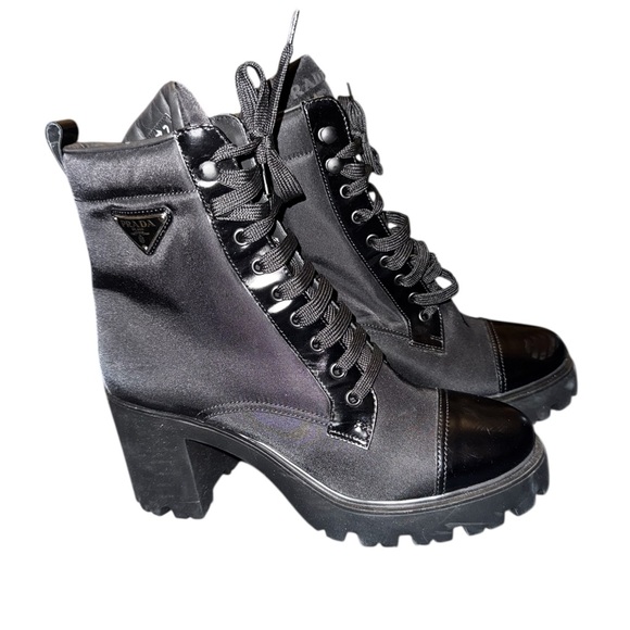 Prada Black Nylon And Leather Cap Toe Ankle Boots EU 41 -US 11 - Picture 3 of 10